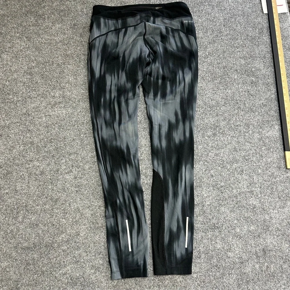 Nike Leggings Womens Size M Black Grey Dri-Fit Abstract Tie Dye Athletic Running